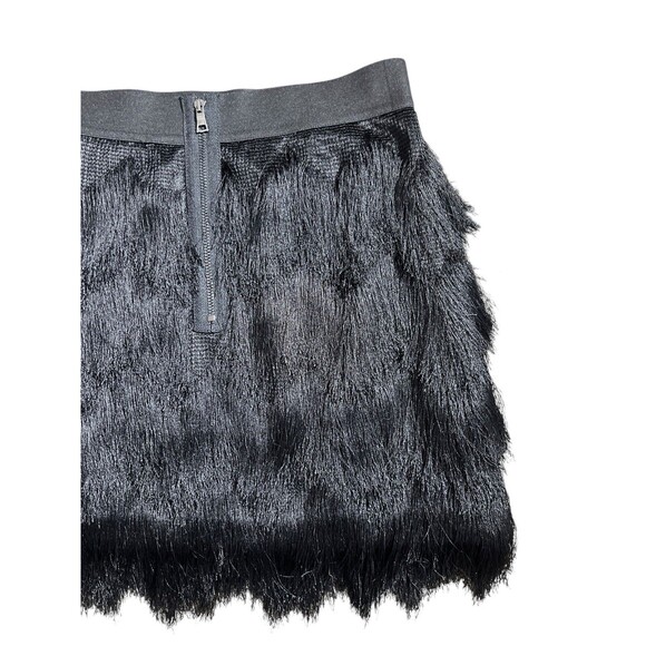 BCBG Maxazria Black Tiered Fringe Mini Skirt Black Sz Xs Flapper Style Festival - Picture 6 of 10